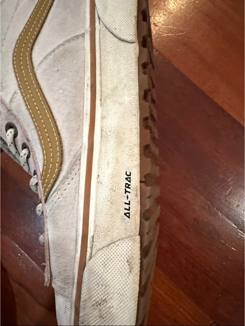 Vans High Top Sneakers in light pink, grey and white with Mustard Stripe MTE